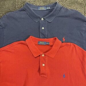 Polo Ralph Lauren Men's XXL Lot Of 2 Long Sleeve Polo Shirts Red Navy Cotton